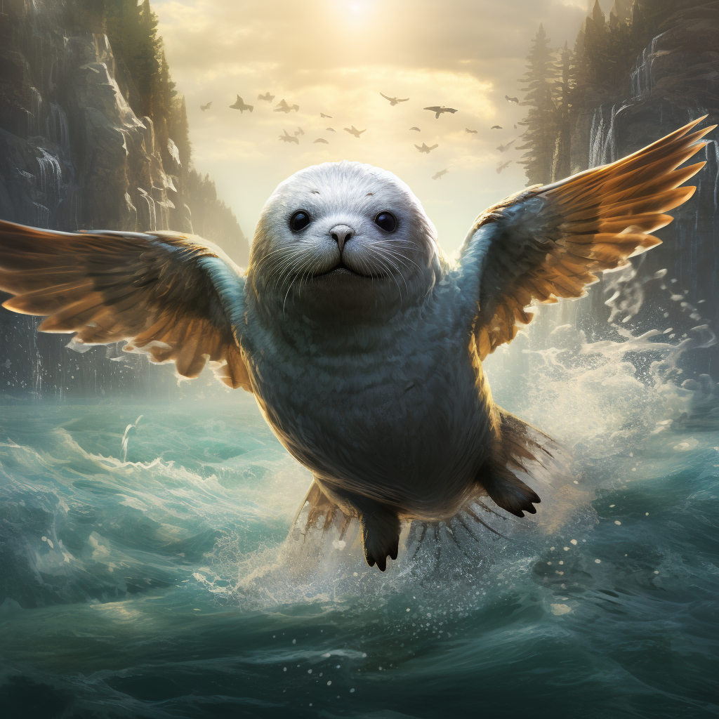 Flying Seal Huge Wings Fantasy Art