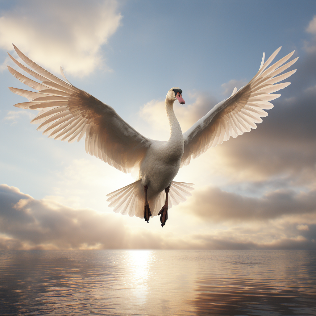 Beautiful Swan Flying in Sky