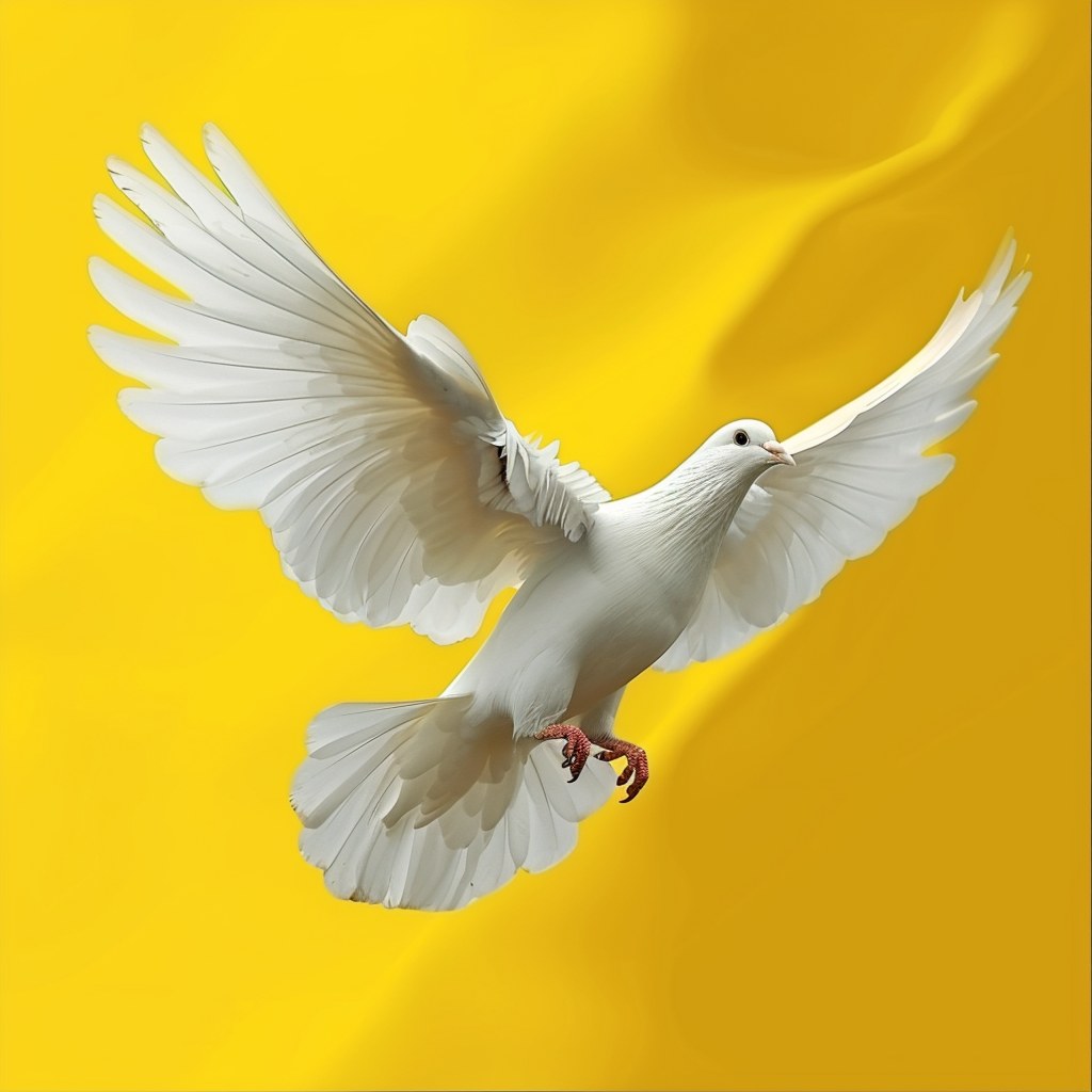 Beautiful flying white dove on Ukrainian flag colors