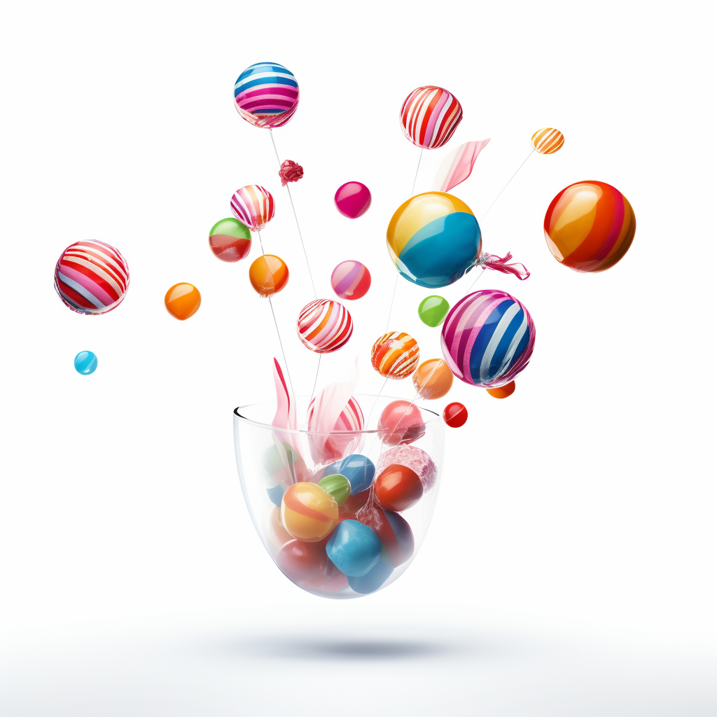 Colorful candies suspended in an invisible sphere