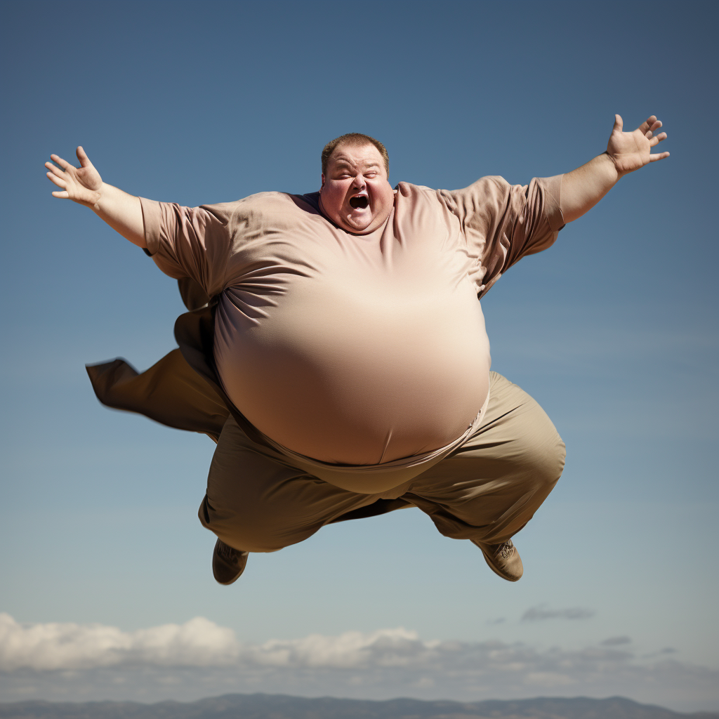 Smiling fat man enjoying a soaring adventure