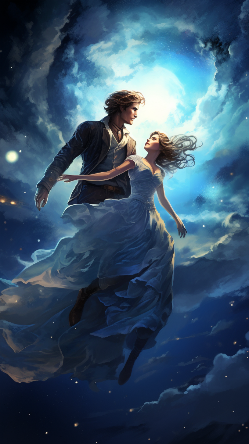 Couple Flying in Night Sky