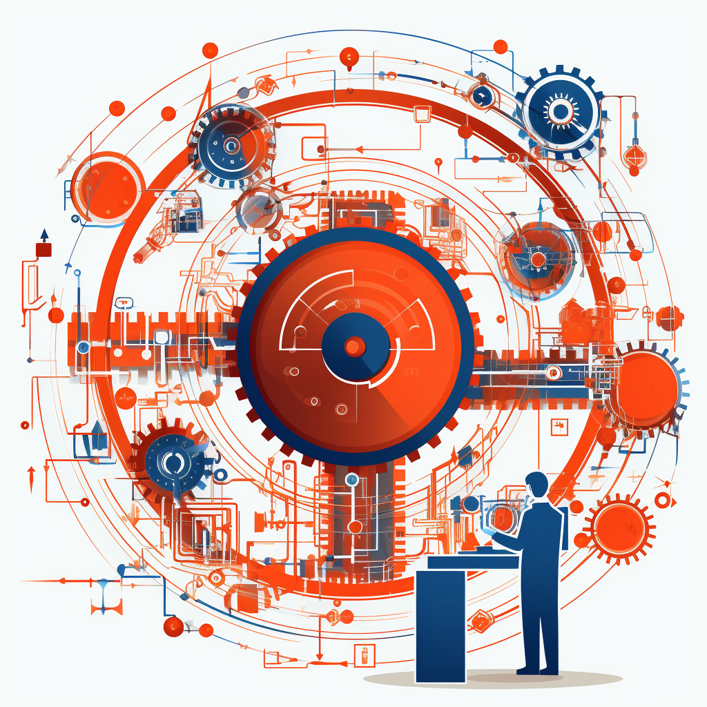 Flat vector image of a flywheel and neural network