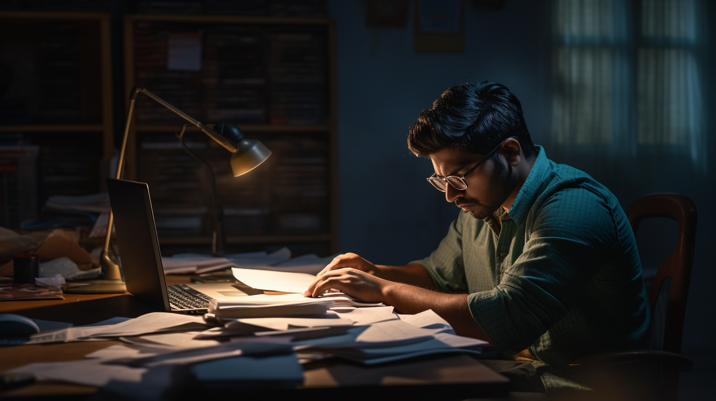 Indian-American man working on laptop