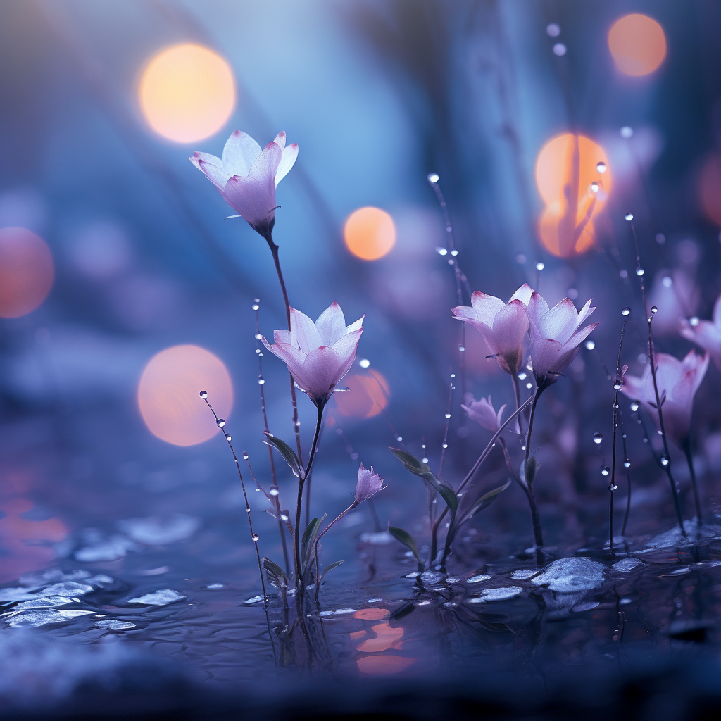 Violet Blue Flowers in Fog