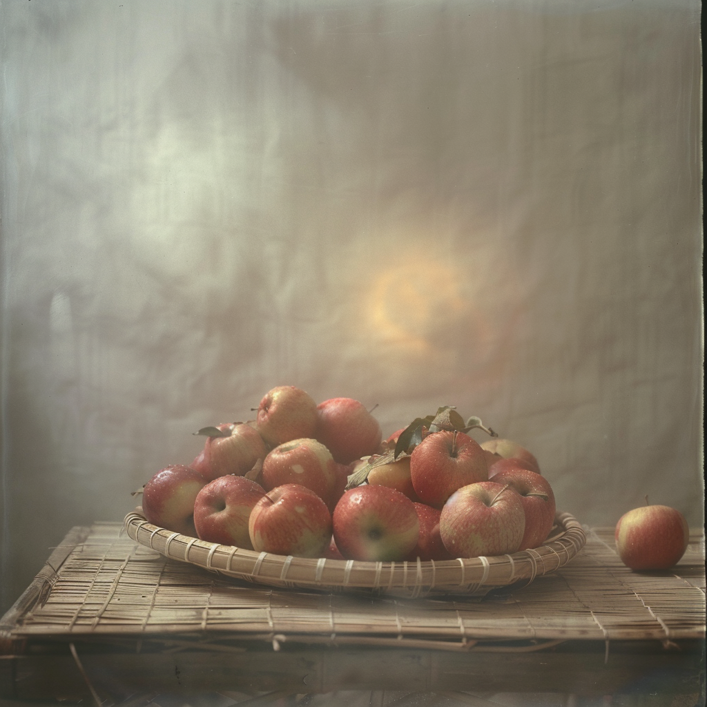 Shadowed apples in bamboo basket