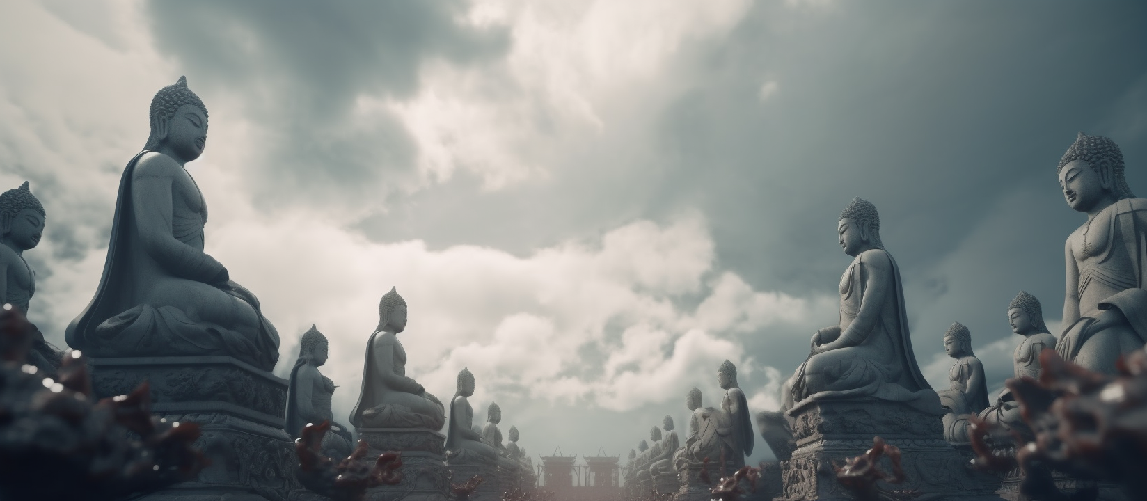 Cloudy scene with Budda gods