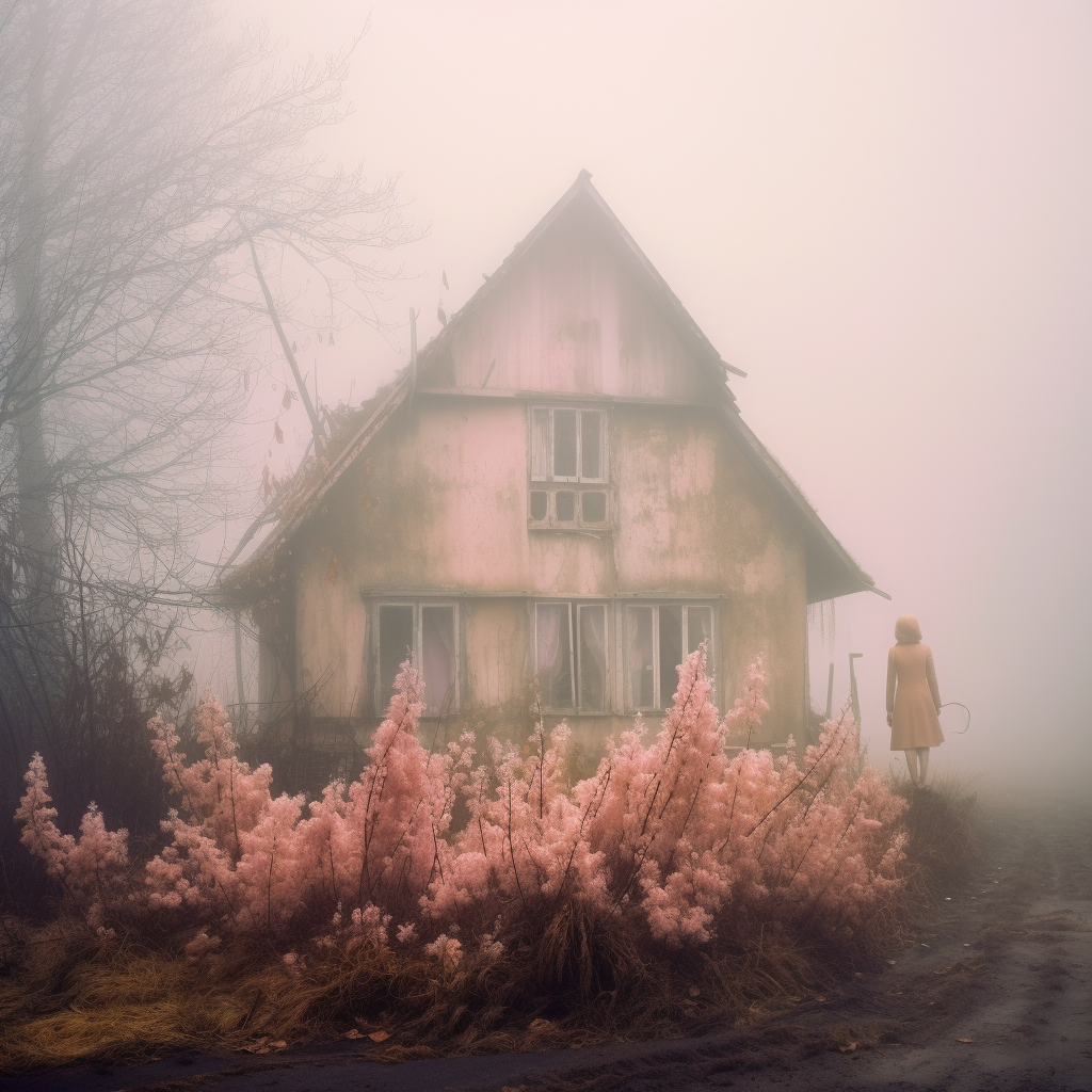 Two women near a dreamy cottage