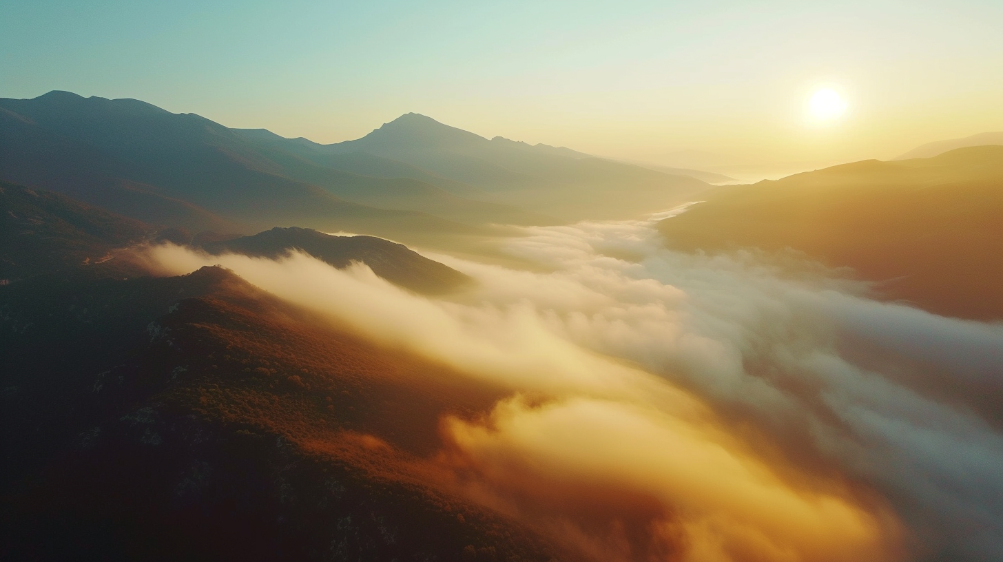 Foggy mountain scene with fog and mountains