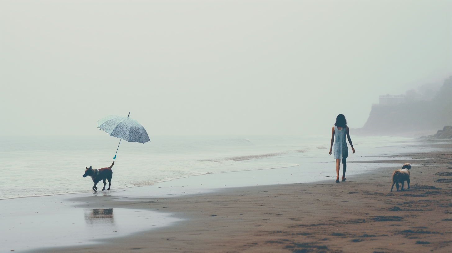 Playful dalmata dog at foggy Rivera Nayarit beach