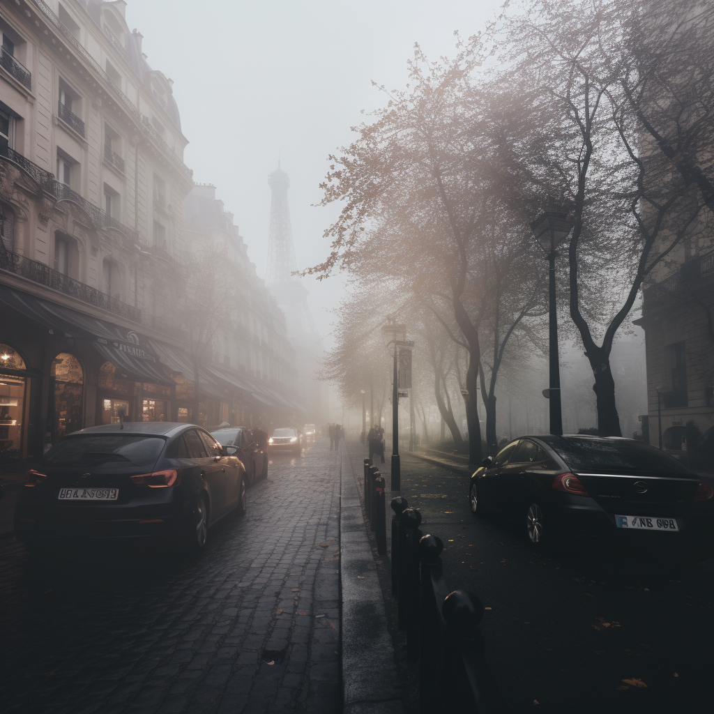 Foggy and clear streets of Paris