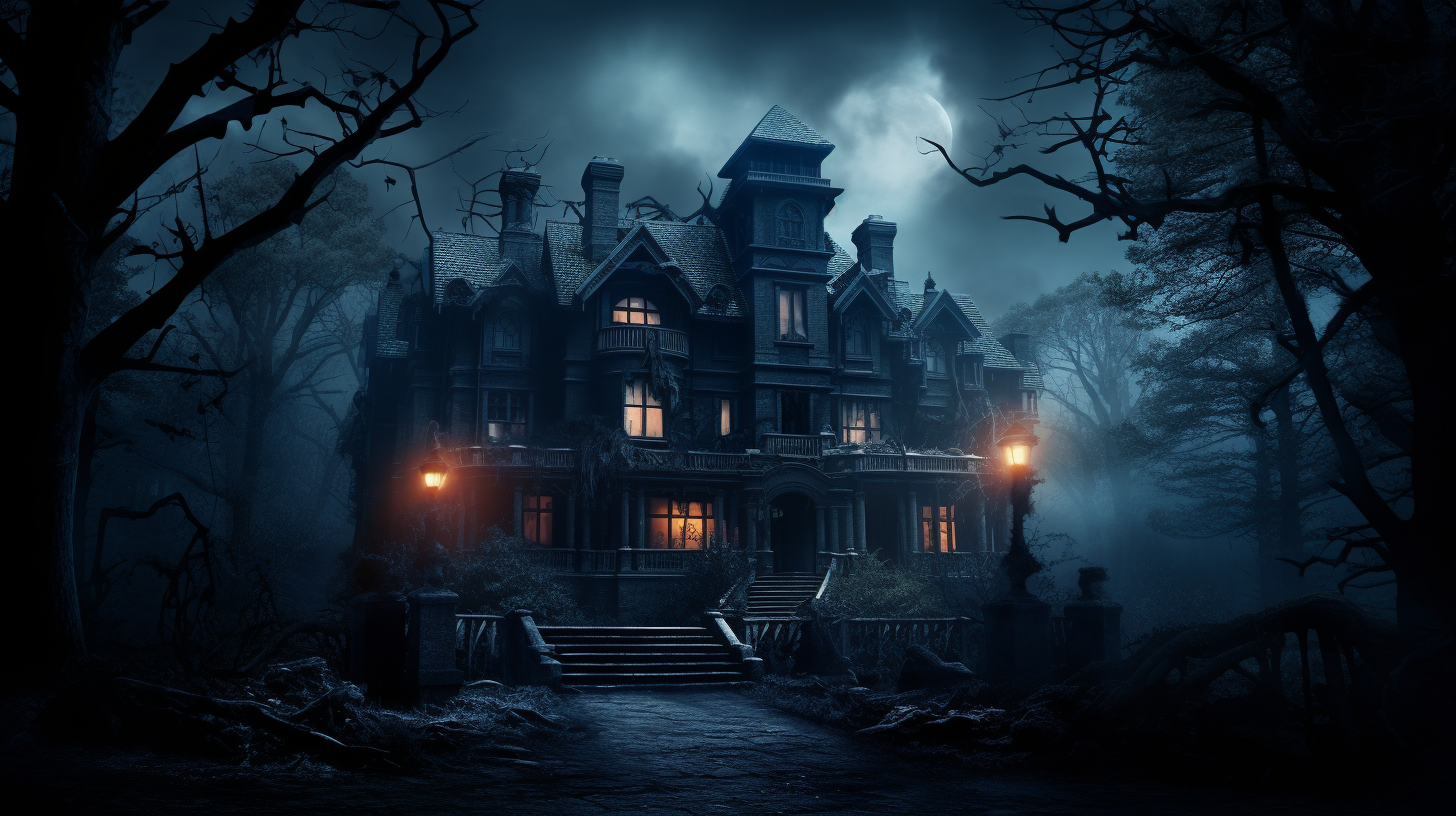 Mysterious dark gothic mansion with burning candles