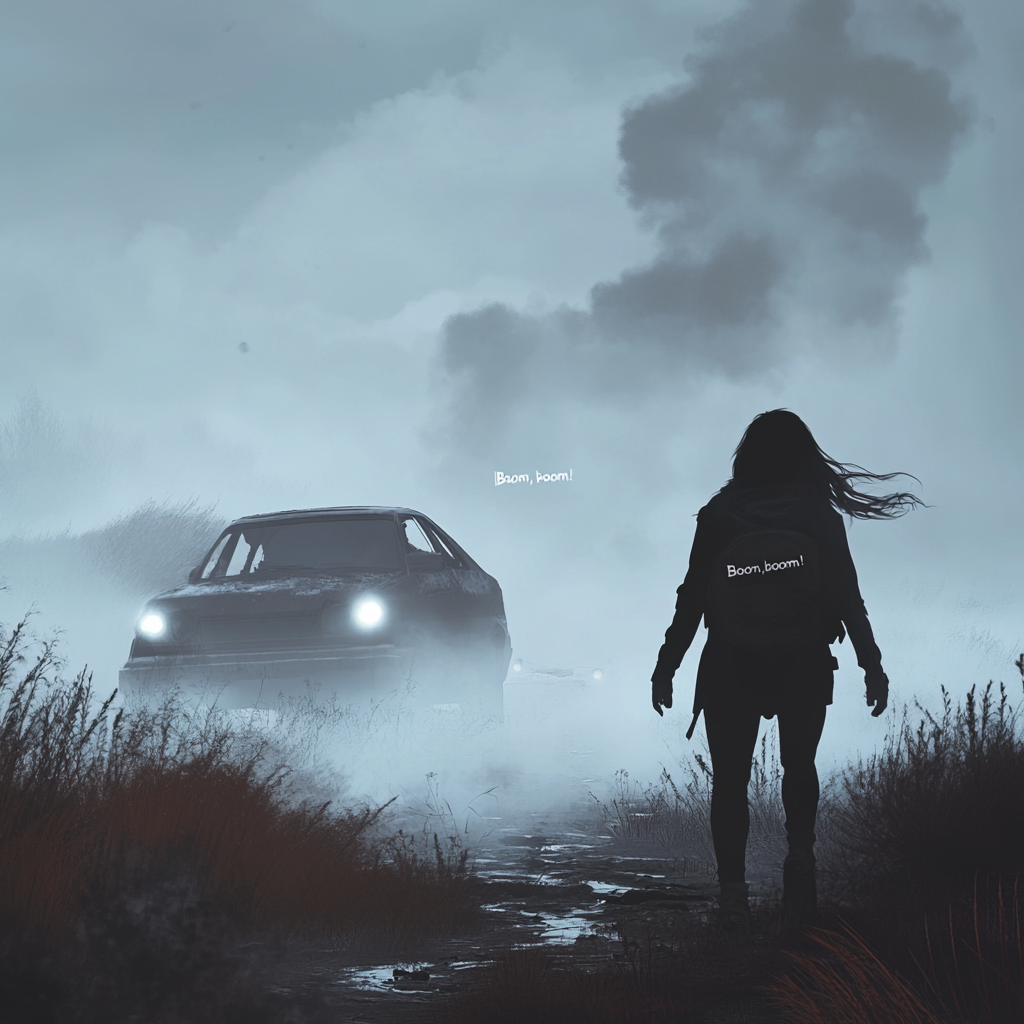 Girl chasing victim in fog