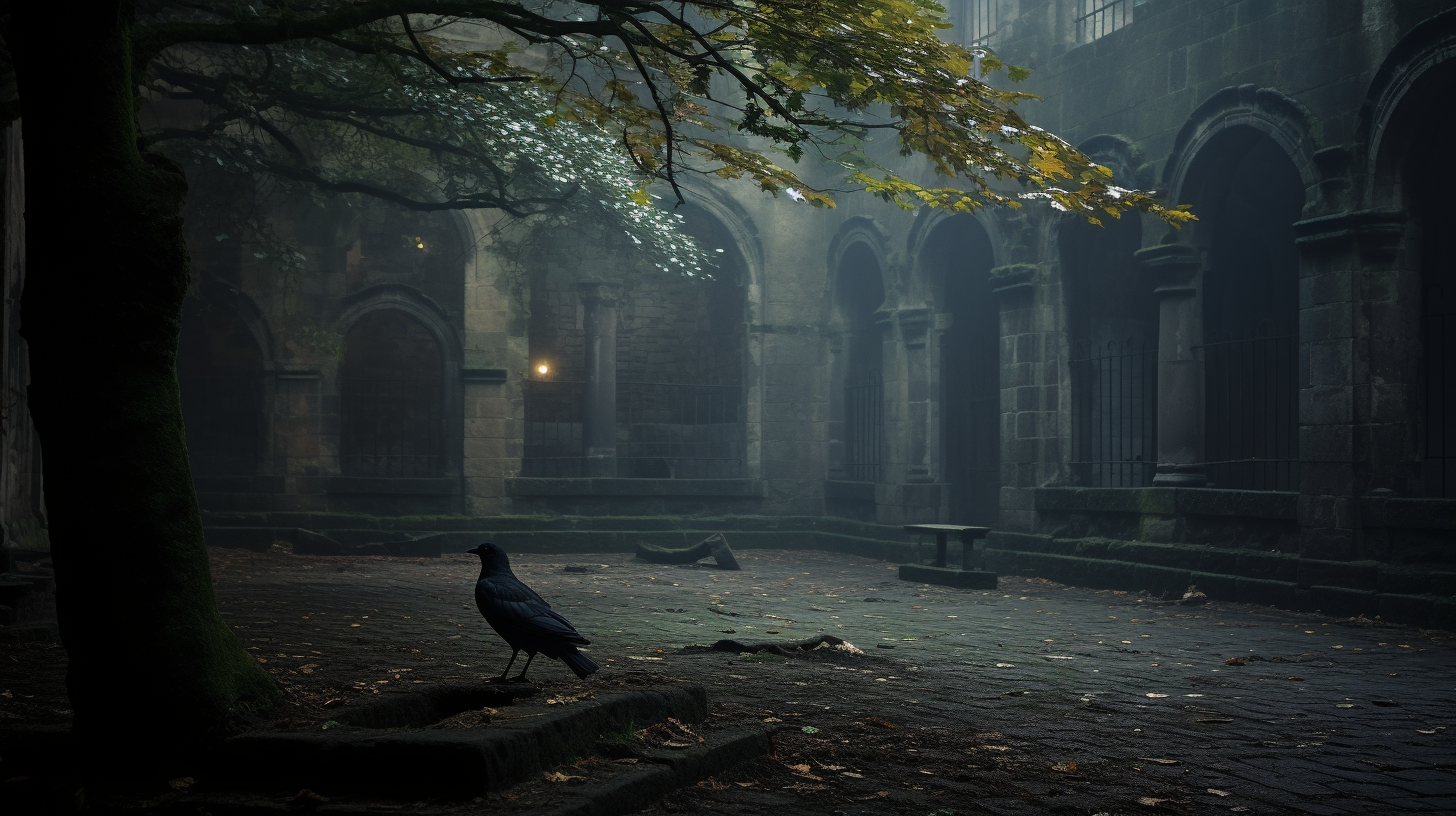 Misty and Spooky Pigeon Monastery Courtyard