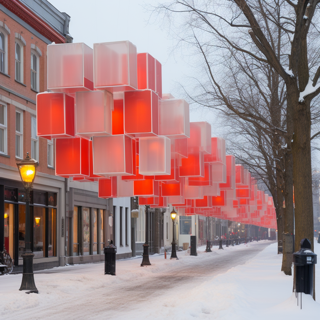 Beautiful art installation in foggy snow