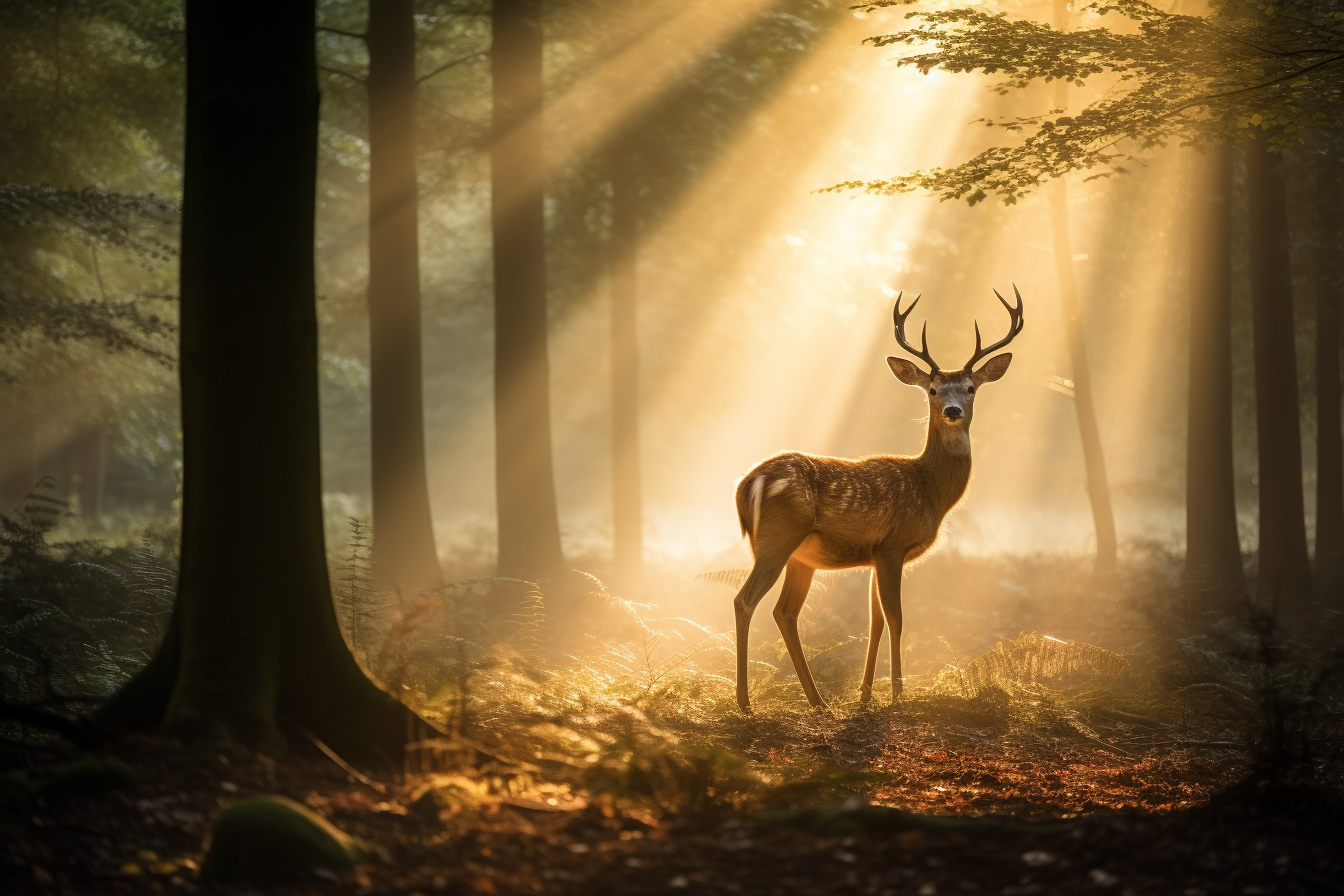 Majestic deer in foggy forest