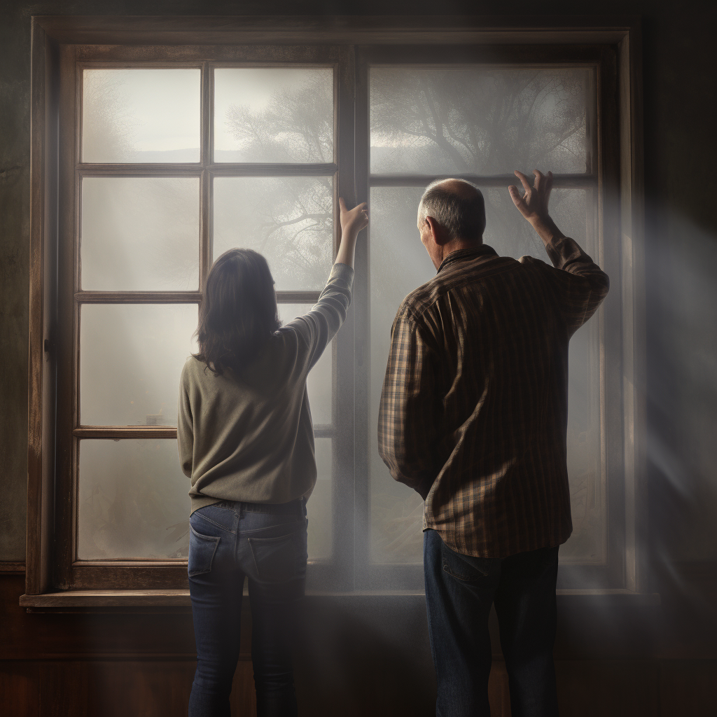 Mother and Father by Foggy Broken Window