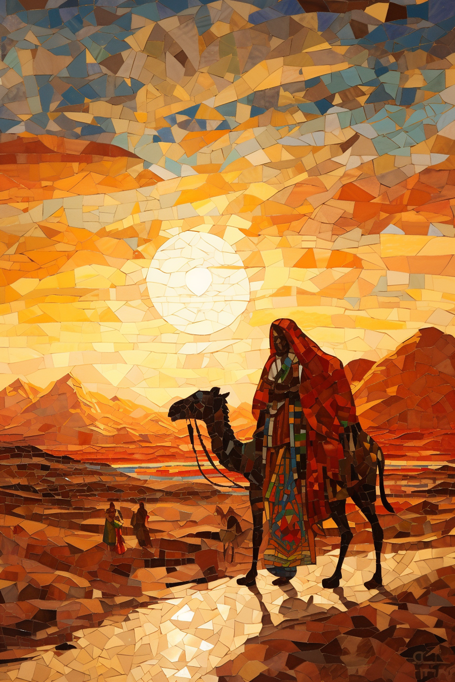 Illustration of Arab Bedouin people in folk art style