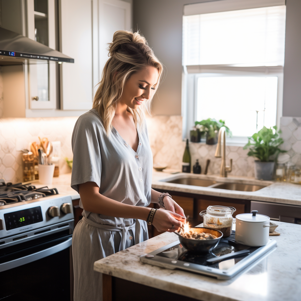 Food blogger cooking in kitchen