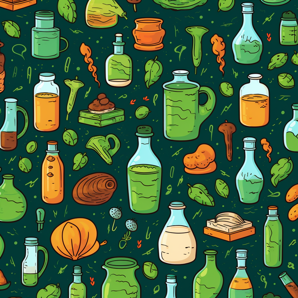 Repeating pattern of food and lab equipment