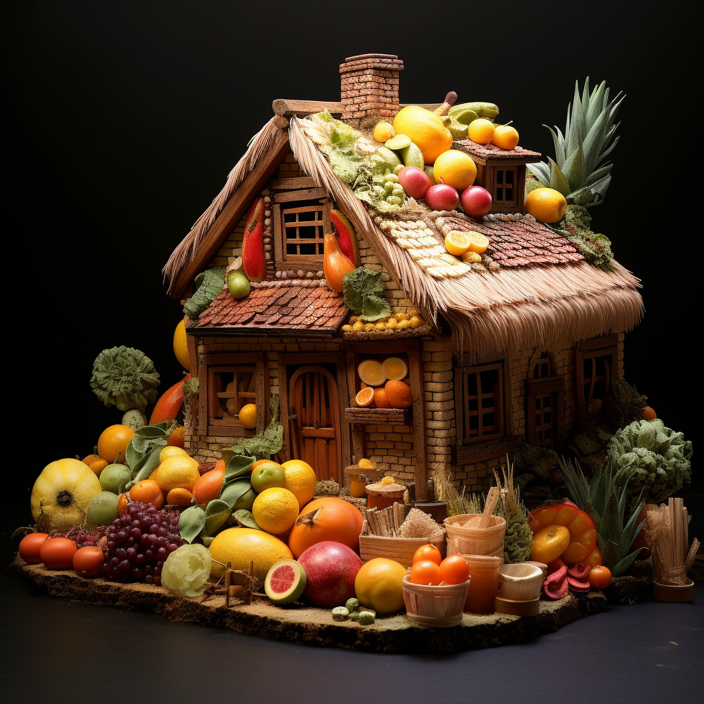 Creative food house made from different ingredients