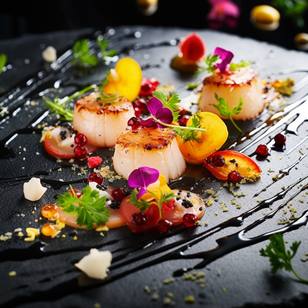 Food Stylist Photo: Restaurant Dishes on Black Slate Surface