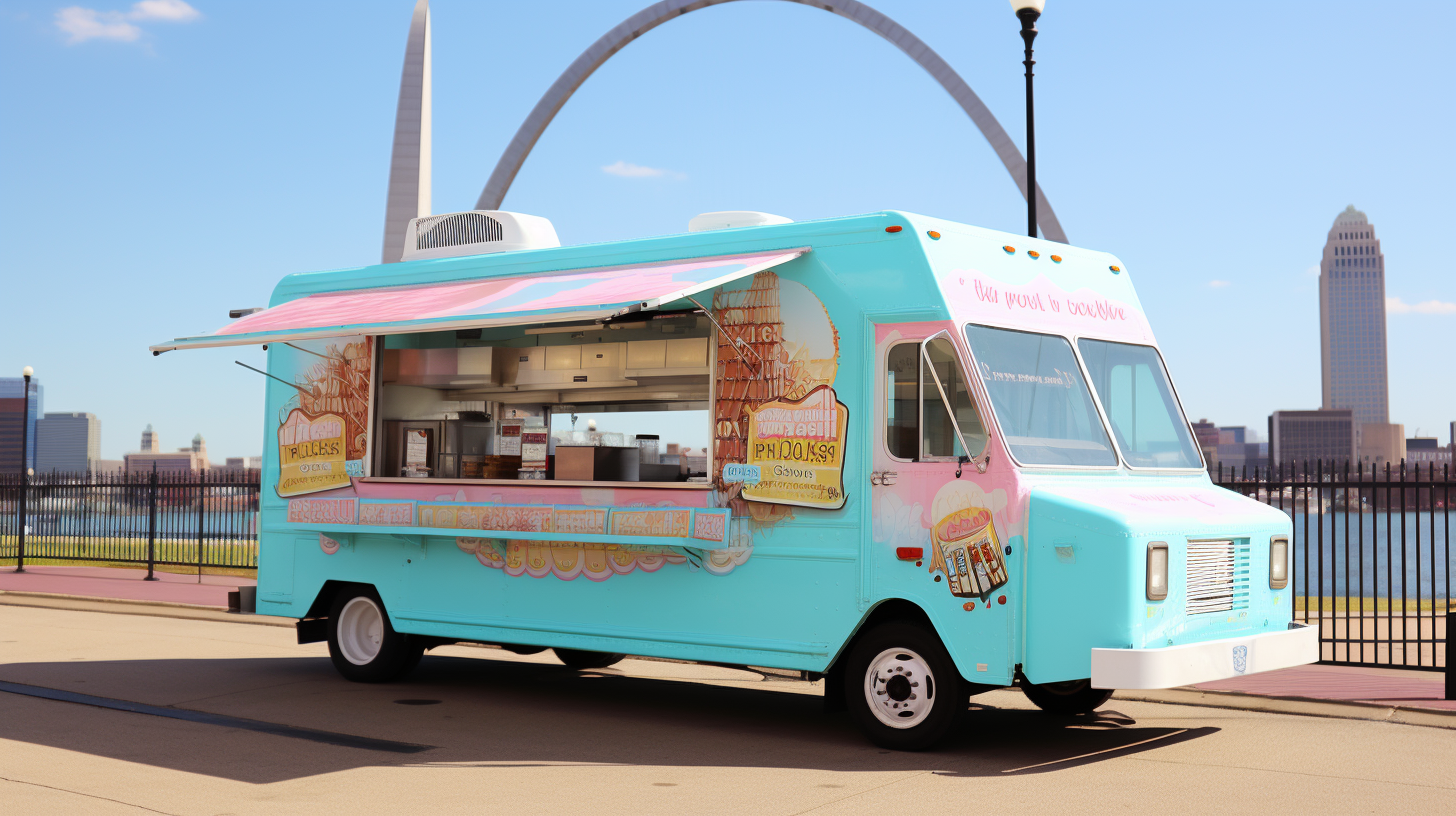 Branded food truck under St. Louis Arch