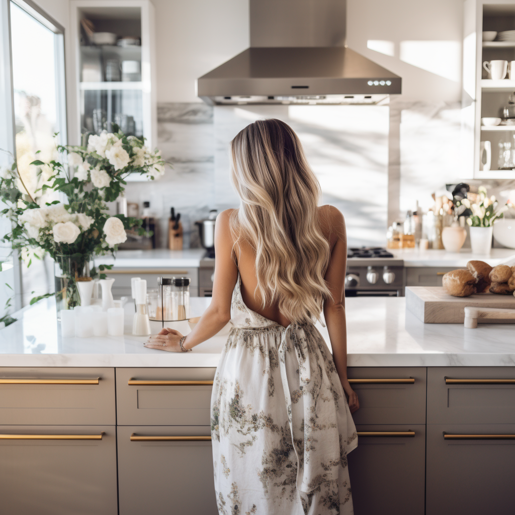 Food blogger preparing a meal in her kitchen