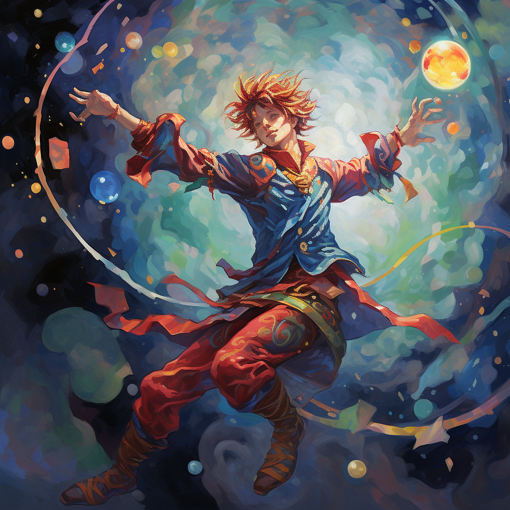 Vibrant fool anime painting in fantasy style