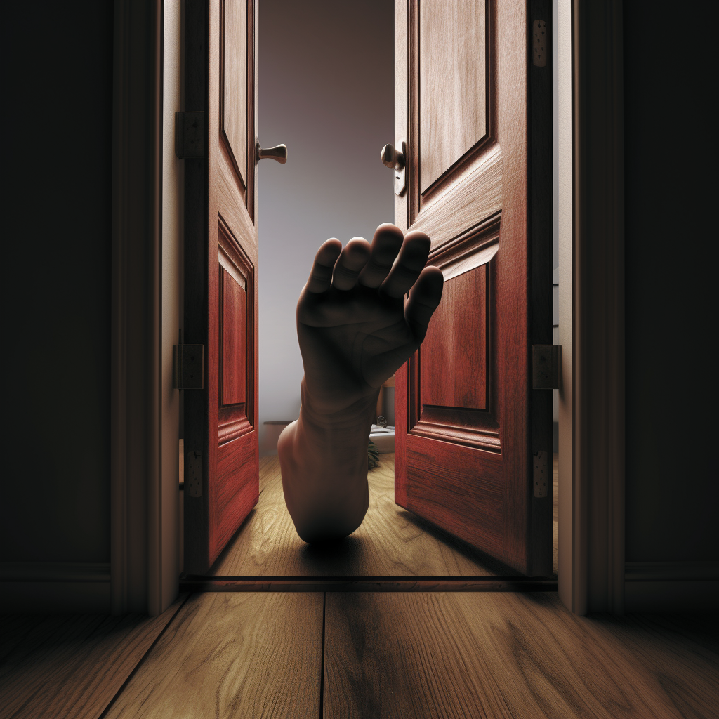 A foot holding open a door