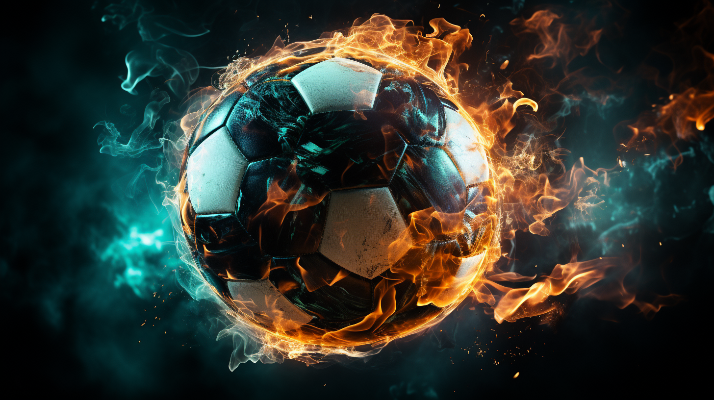 Burning football ball on neon backdrop