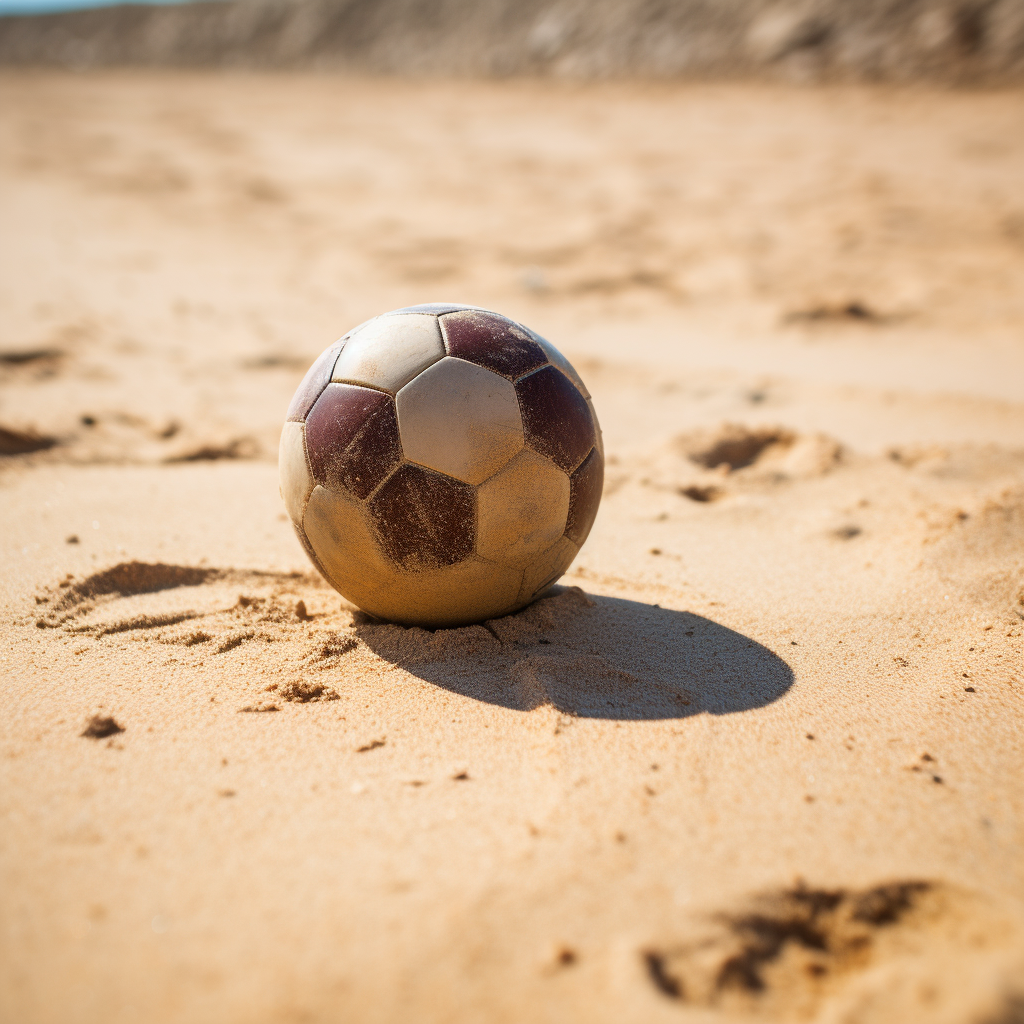 Close up of football on sand pitch