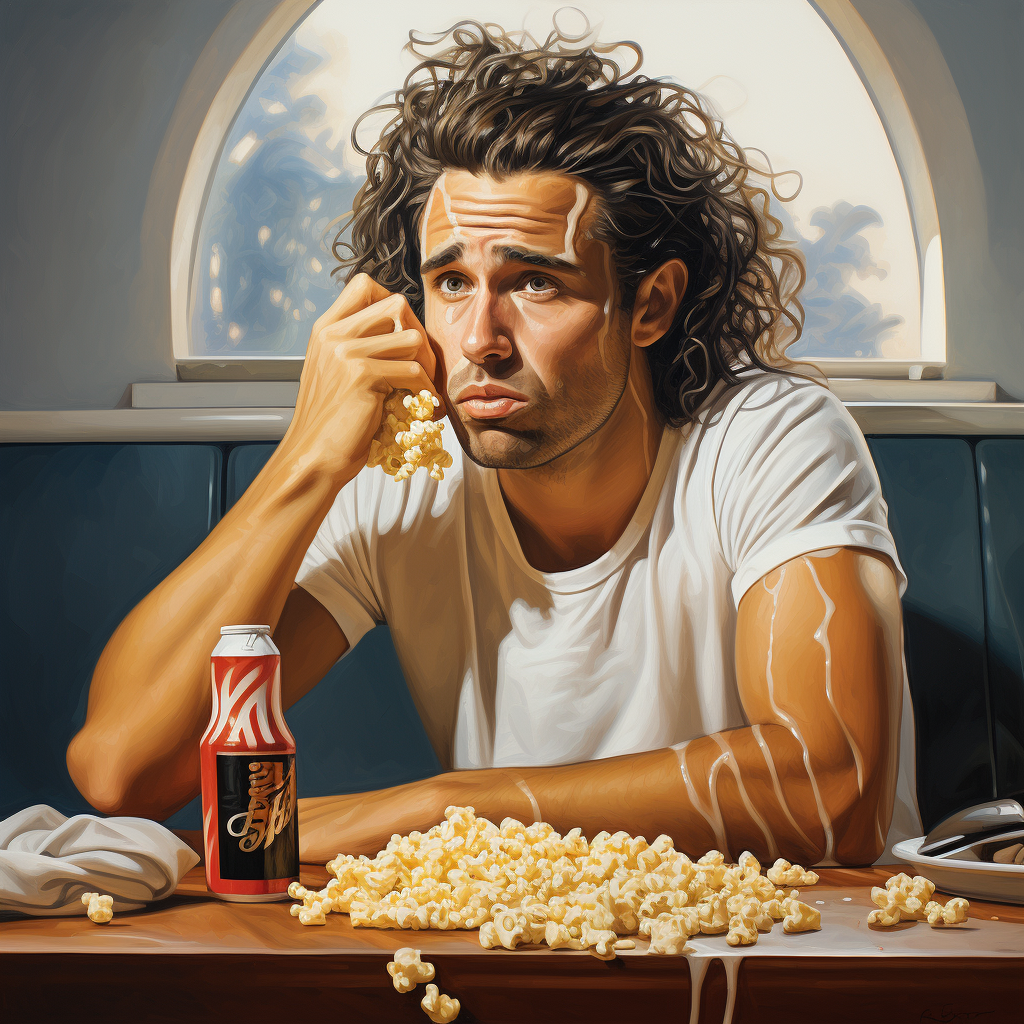 Football Player Brushing Hair and Eating Popcorn