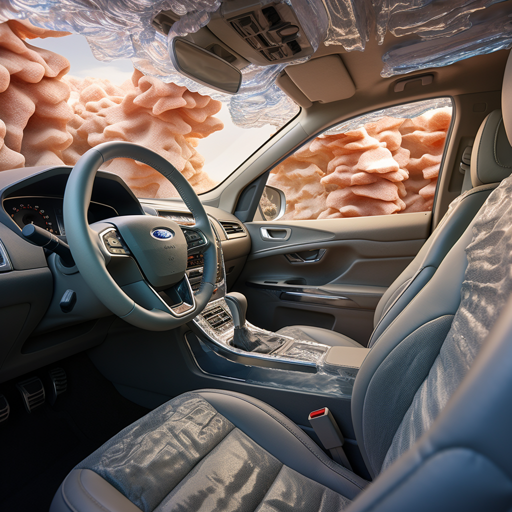 Stalactites covered steering wheel in Ford Edge car