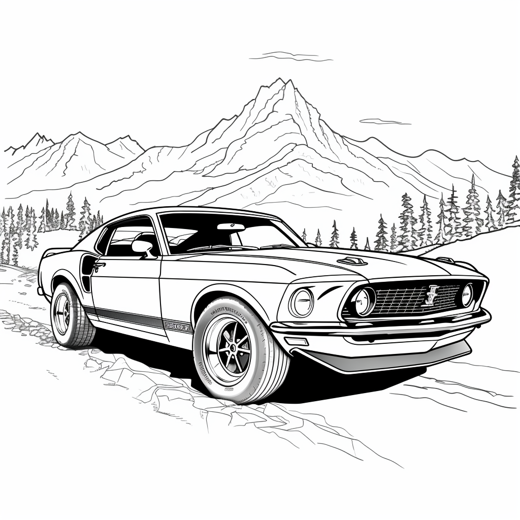 Coloring page of a Ford Mustang Boss 302