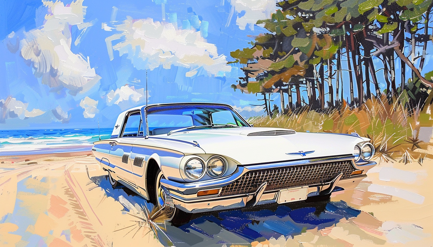 Vintage Ford Thunderbird on Beach