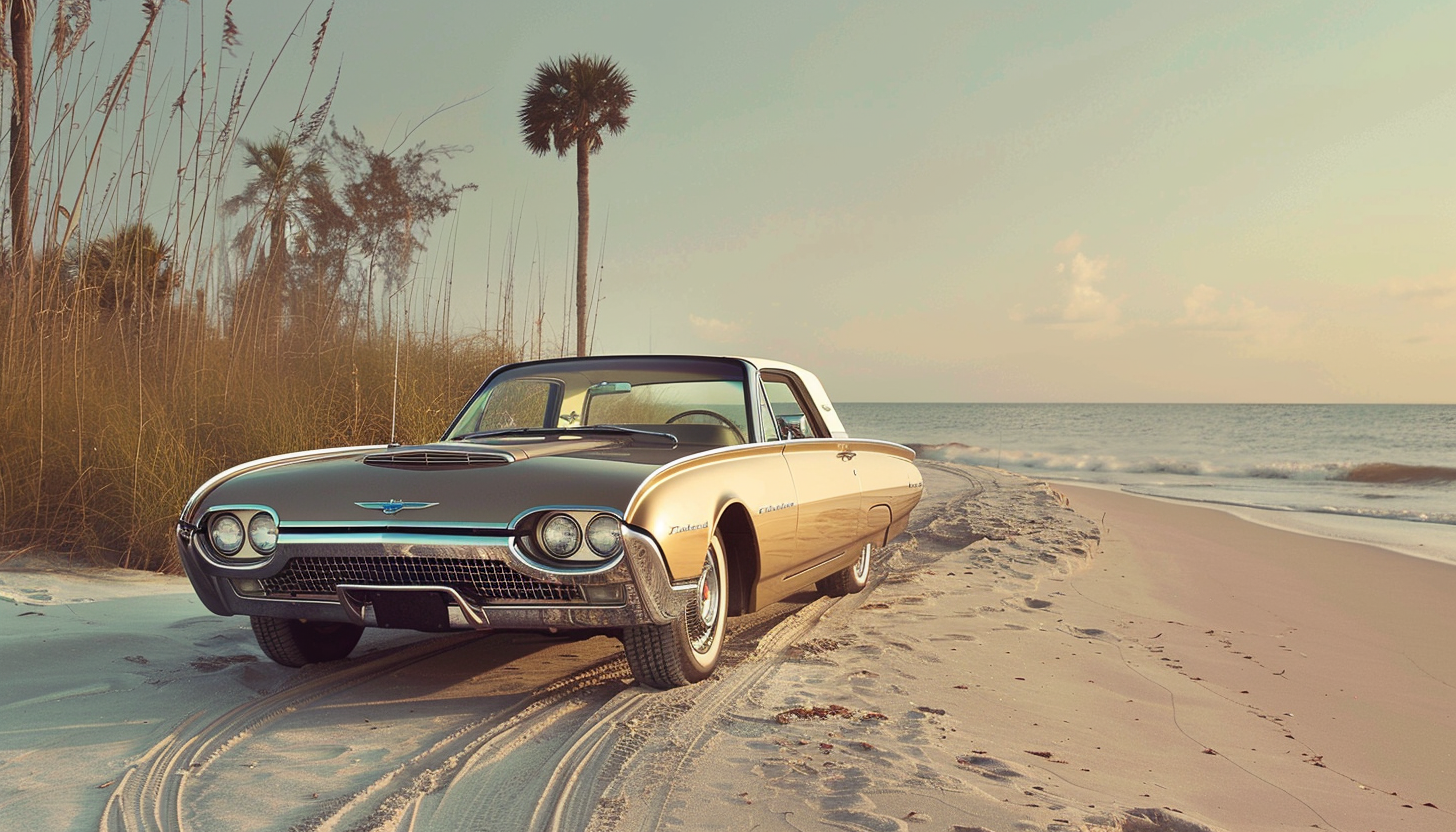 Vintage Ford Thunderbird on Beach