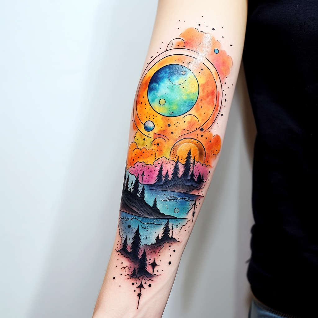Unique Cosmic Forearm Tattoo Design