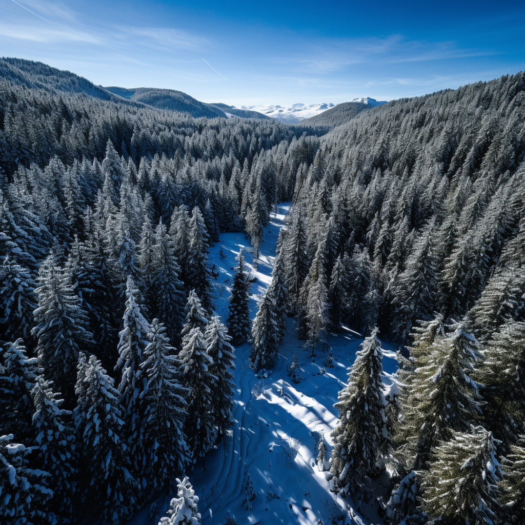 Forest Alpine Trees Snow Sunny Day