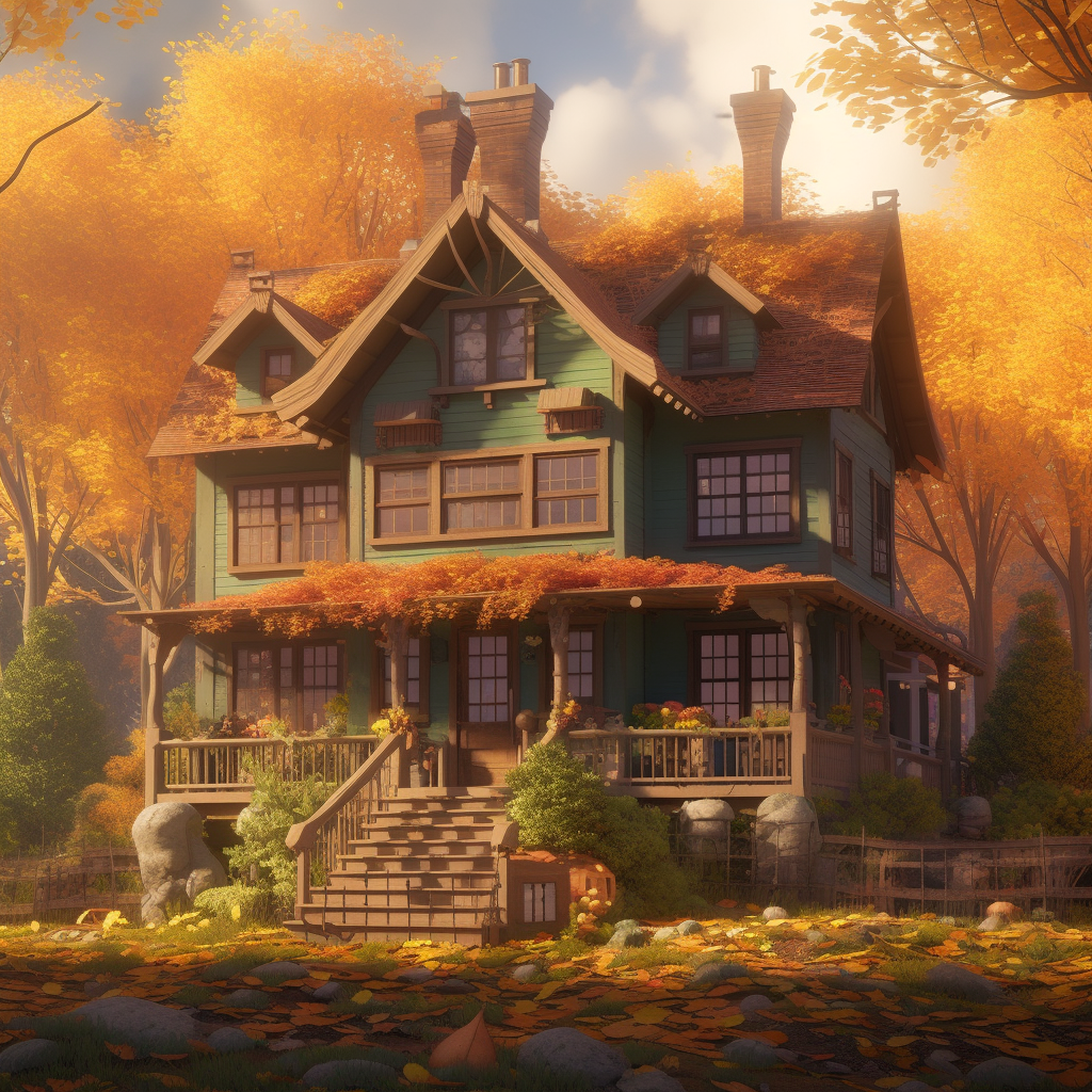 Beautiful house in autumn forest