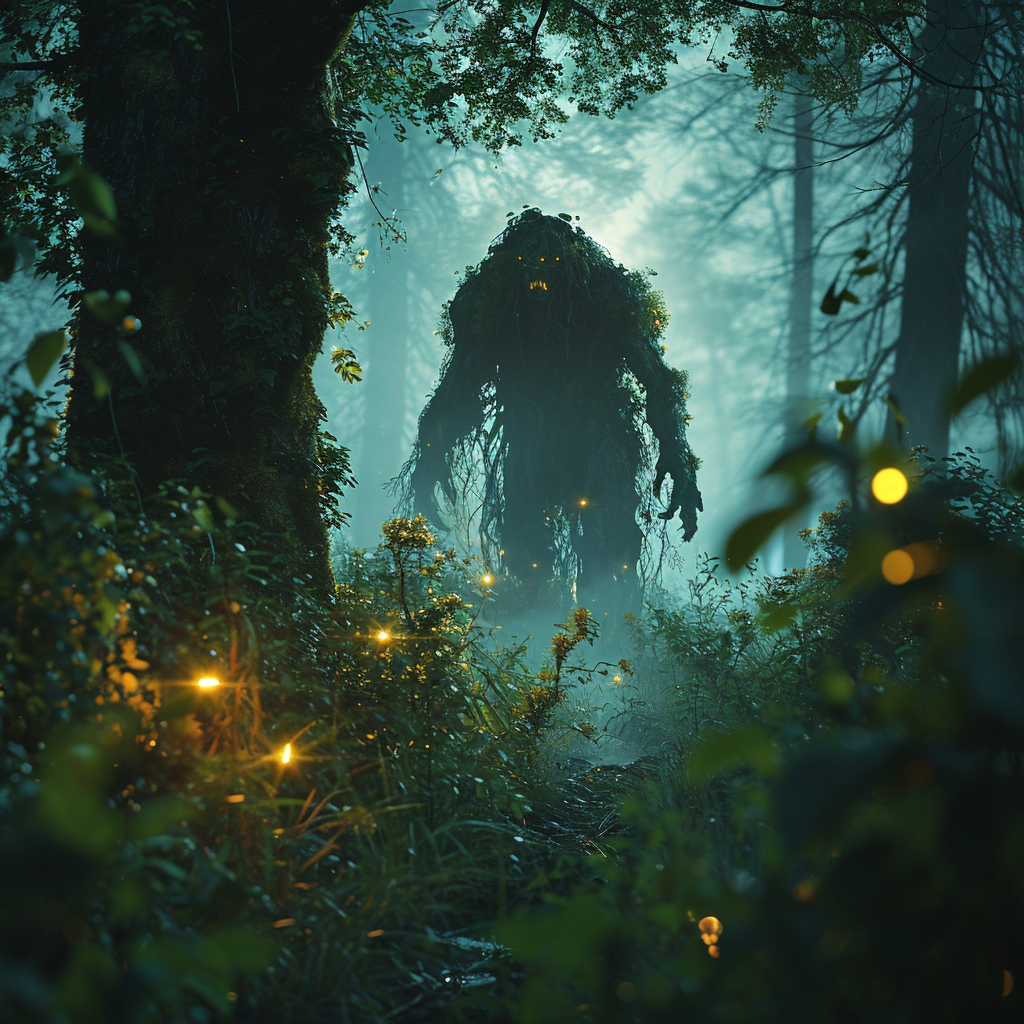 Enigmatic Forest Creature God at Night