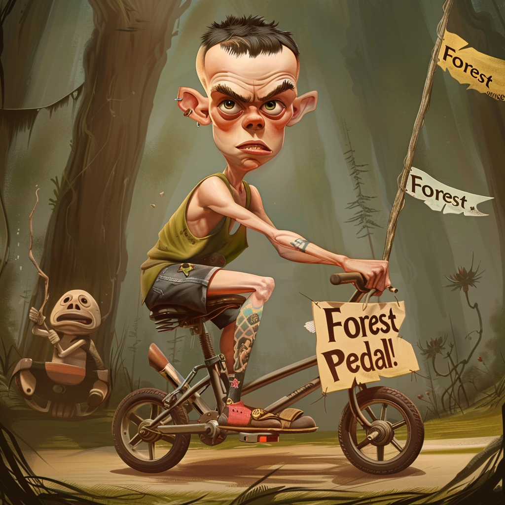 Forest Gump tricycle banner caricature