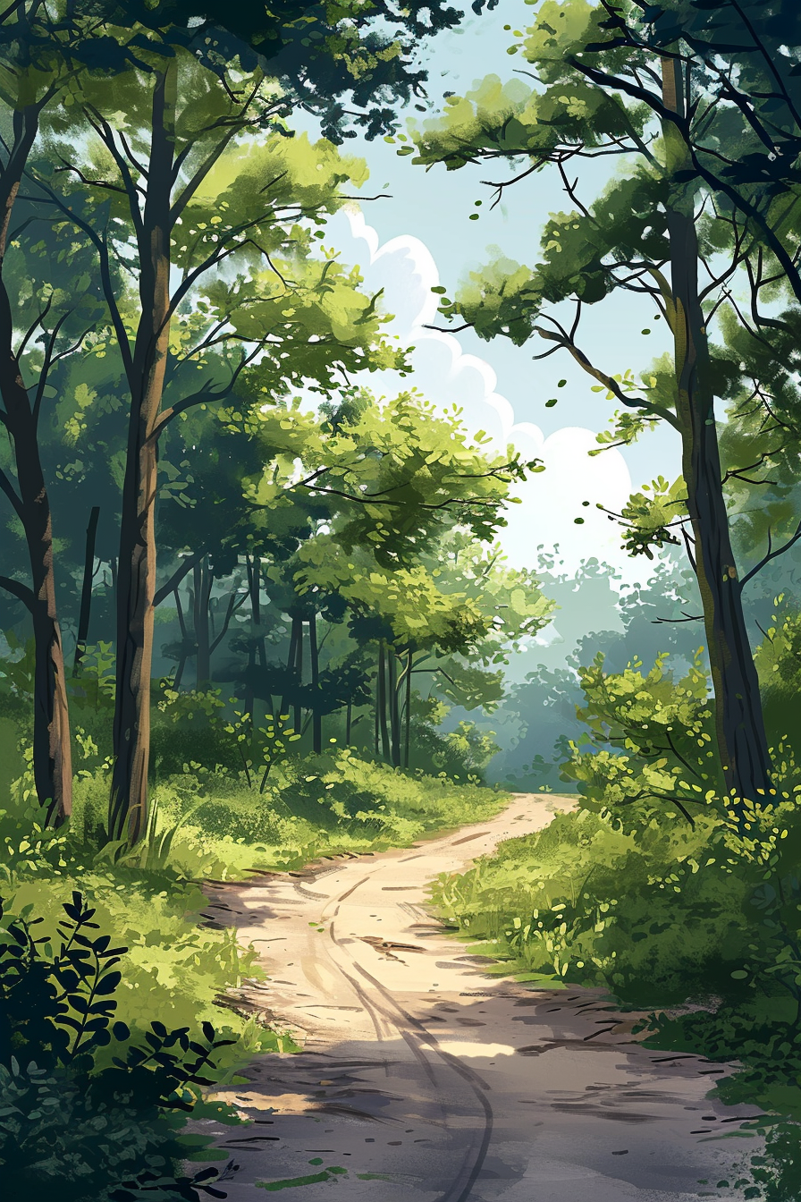 Forest Path Illustration in Penguin Books Style