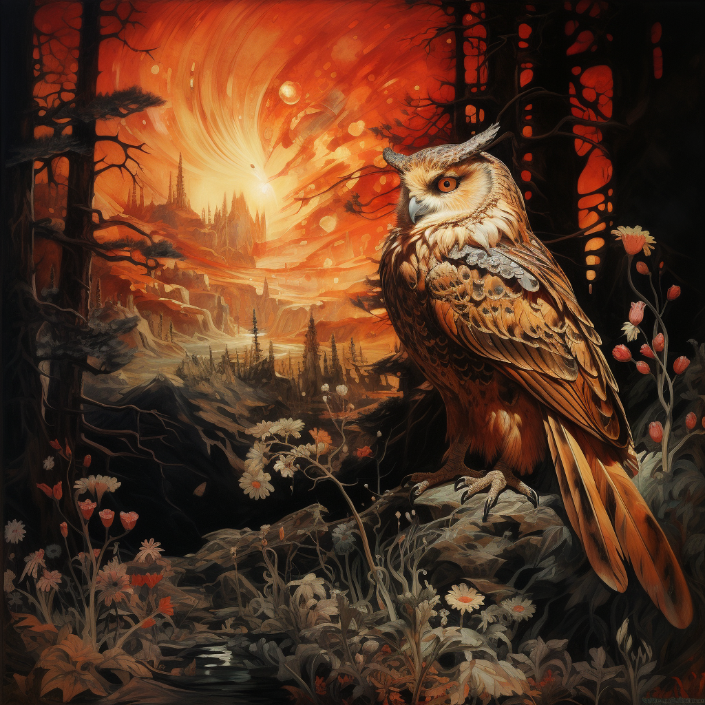 Majestic Phoenix and Wise Owl in Forest