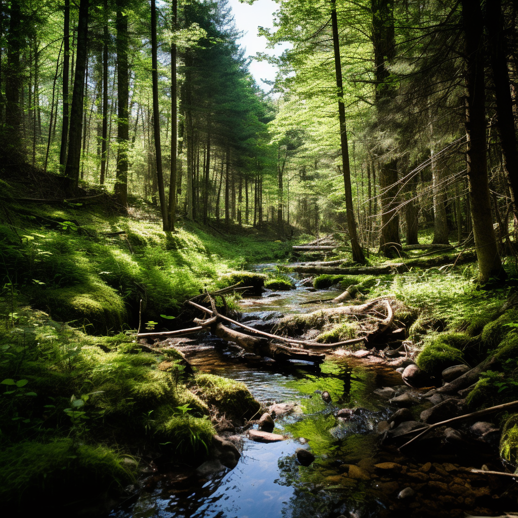 Beautiful forest scene with lush green trees