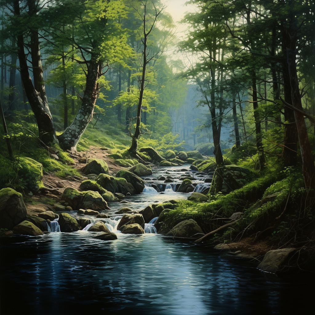 Beautiful river flowing through lush forest