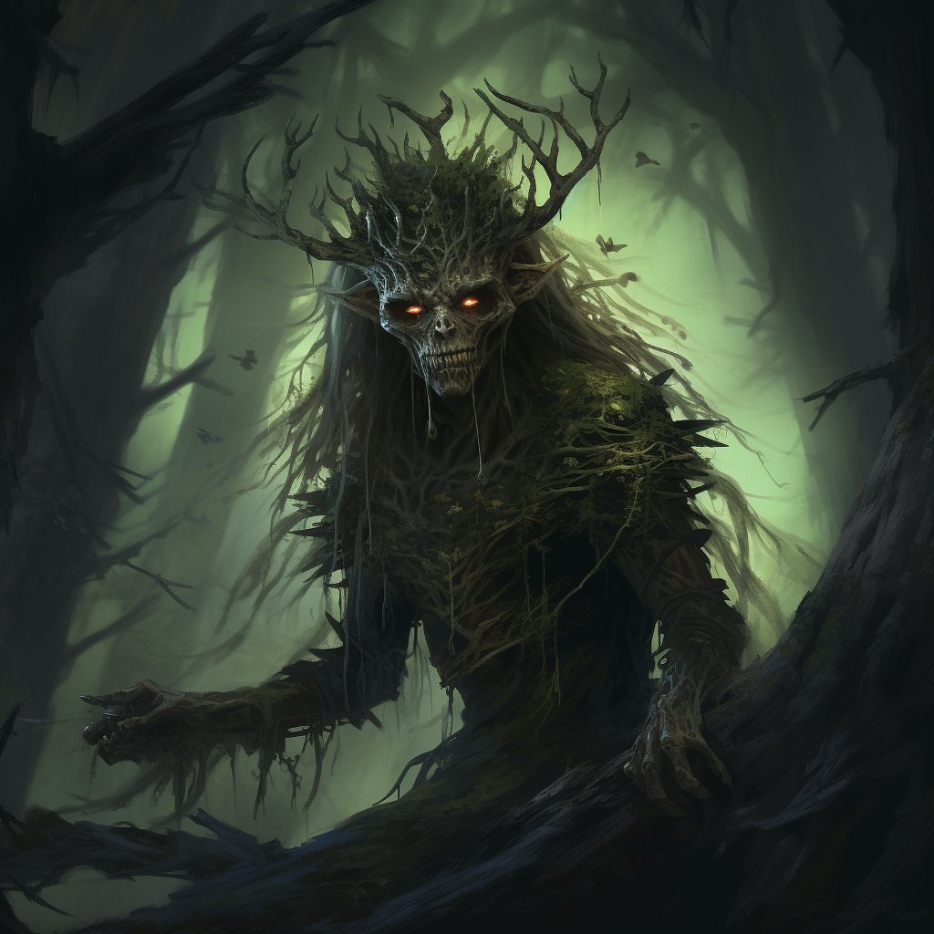 Mystical forest sprite in dark woods