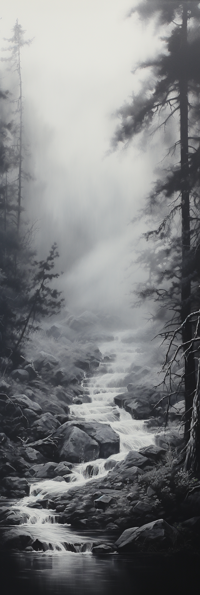 Mystical forest stream painting