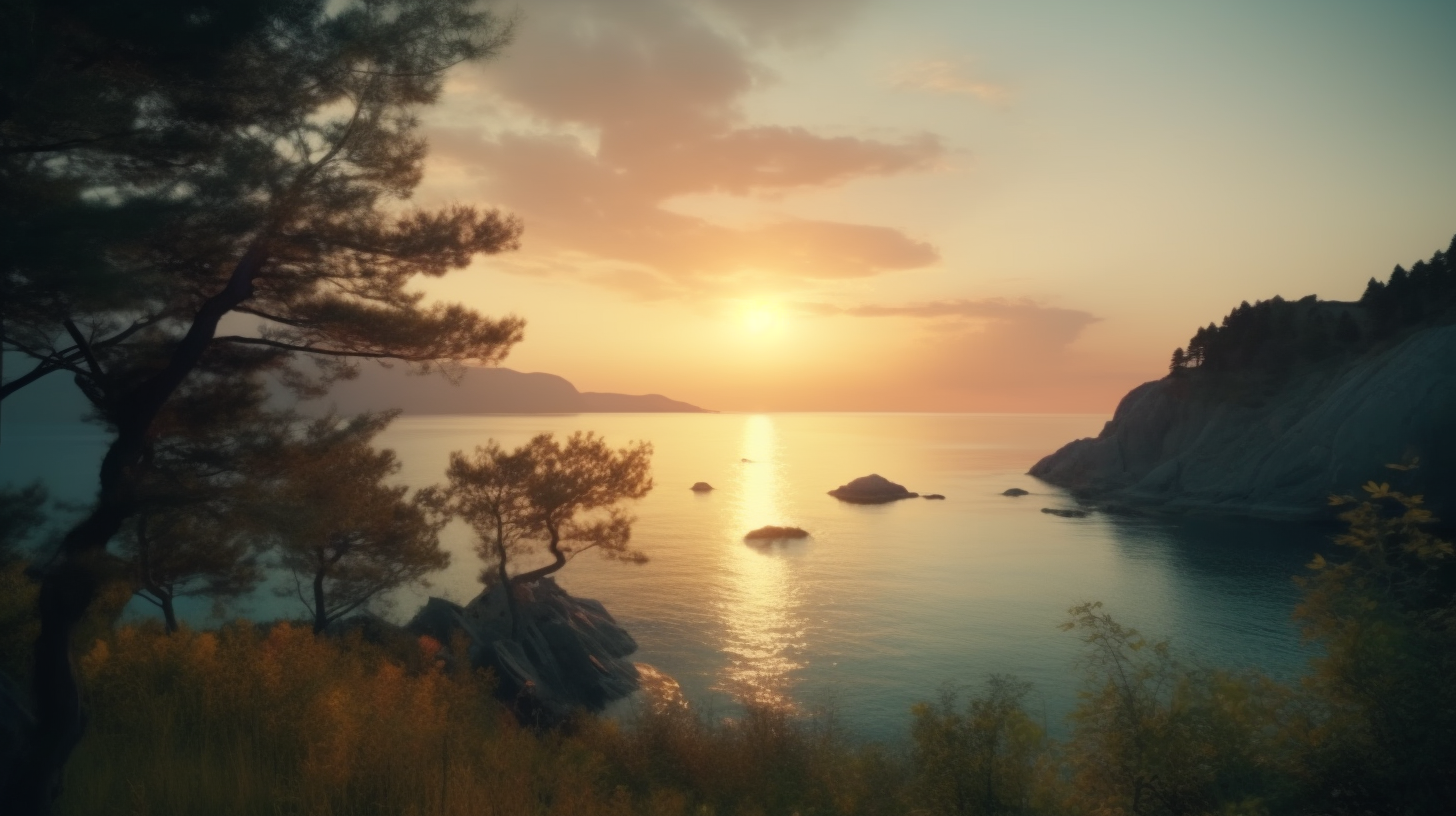 Stunning cinematic forest sunset by the sea