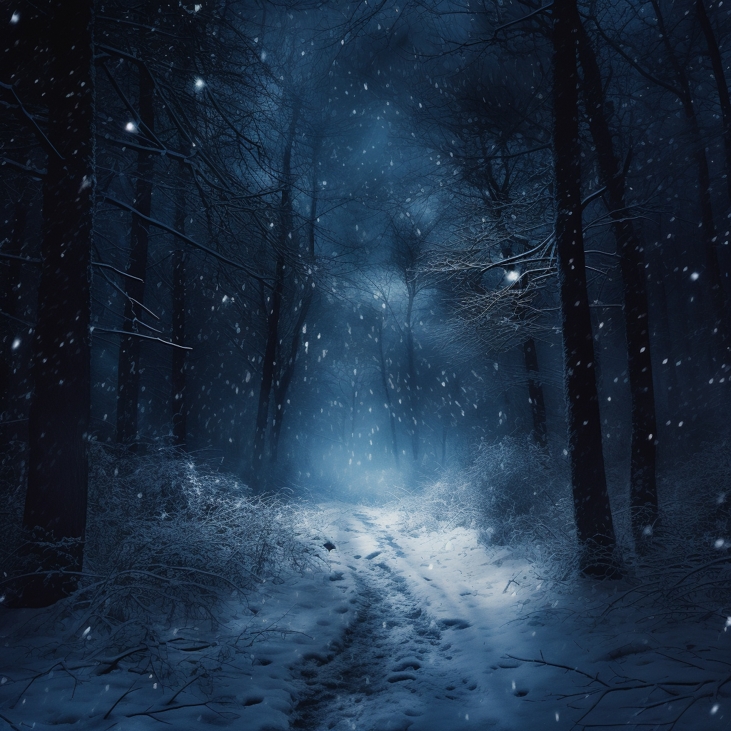 Winter Blizzard in Forest with Flashlights